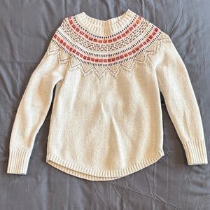LOFT Cream and Red Patterned Sweater